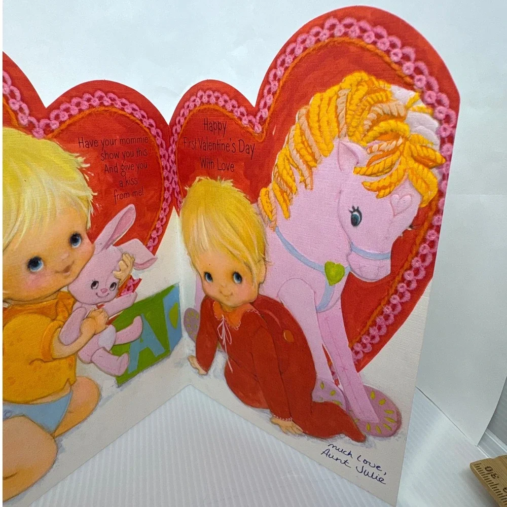 Vintage Hallmark Baby's First Valentine's‎ Day Card 1973 Three Panel Signed